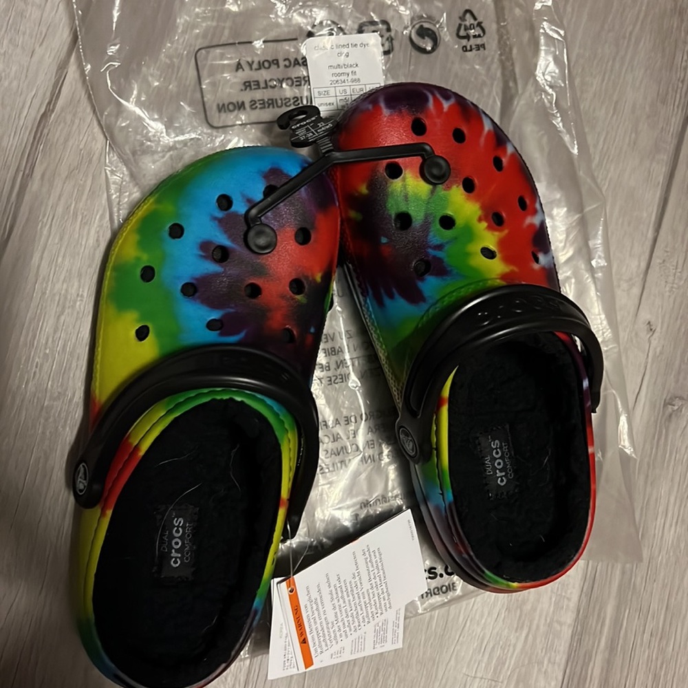 Brand new lined tie dye crocs